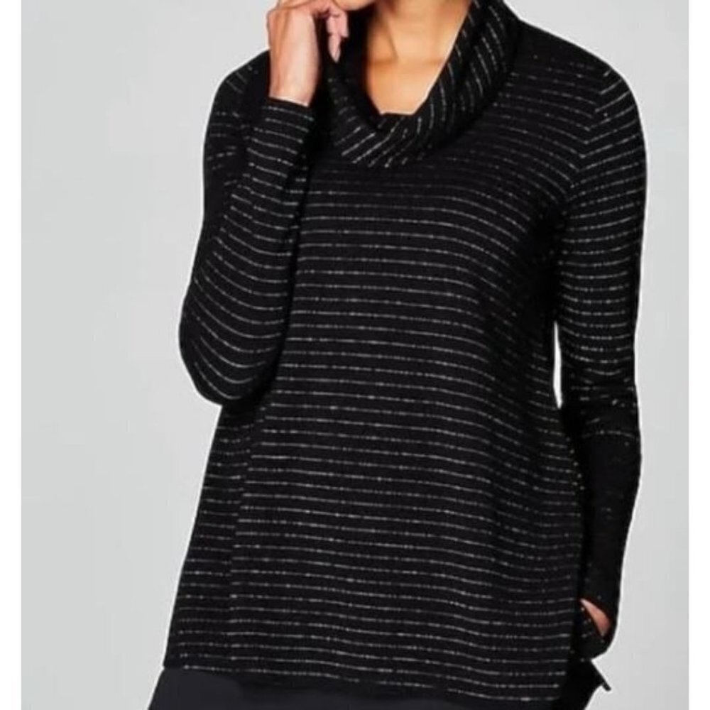 J. Jill Wearever Top Ottoman Cowl Neck Long Sleeve Textured Knit XS Womens Black
